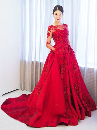 Red Muslim Evening Gowns 2019 A-Line Appliques Off-the-Shoulder