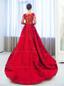 Red Muslim Evening Gowns 2019 A-Line Appliques Off-the-Shoulder