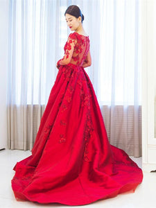 Red Muslim Evening Gowns 2019 A-Line Appliques Off-the-Shoulder