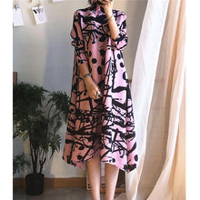 Load image into Gallery viewer, Turtleneck dress Miyak Pleated Fashion Design Printed large size Loose A-line Female Dresses