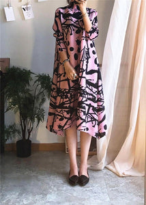 Turtleneck dress Miyak Pleated Fashion Design Printed large size Loose A-line Female Dresses