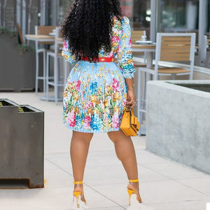 Floral Pleated Dress Women Casual Office Ladies Plus Size 4XL Autumn 2019 Boho African Elegant Printed Long Sleeve Fall Dress