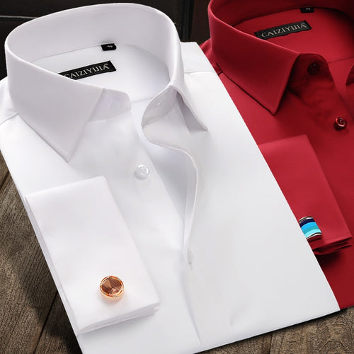 New Luxury Mercerized Cotton French Cuff Button Shirts Long Sleeve Men Wedding Shirts High Quality Dress Shirts with Cufflinks