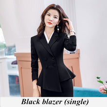 Load image into Gallery viewer, Women Red blazer Slim Spring Autumn new Elegant Office Lady Jacket Work Suit Ruffled Double Breasted blazer solid Dushicolorful