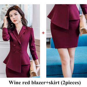 Women Red blazer Slim Spring Autumn new Elegant Office Lady Jacket Work Suit Ruffled Double Breasted blazer solid Dushicolorful