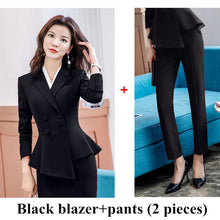 Load image into Gallery viewer, Women Red blazer Slim Spring Autumn new Elegant Office Lady Jacket Work Suit Ruffled Double Breasted blazer solid Dushicolorful