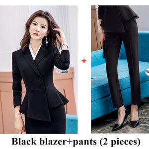 Women Red blazer Slim Spring Autumn new Elegant Office Lady Jacket Work Suit Ruffled Double Breasted blazer solid Dushicolorful