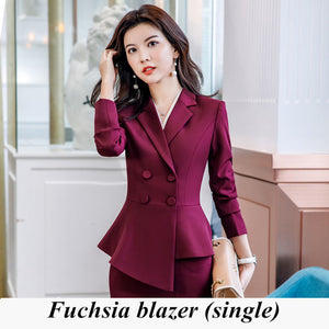 Women Red blazer Slim Spring Autumn new Elegant Office Lady Jacket Work Suit Ruffled Double Breasted blazer solid Dushicolorful