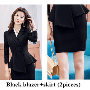 Women Red blazer Slim Spring Autumn new Elegant Office Lady Jacket Work Suit Ruffled Double Breasted blazer solid Dushicolorful