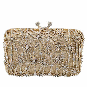 Boutique De FGG Hollow Out Flower Clutch Minaudiere Bag Women Crystal Evening Bags Wedding Party Dinner Floral Handbags Purses