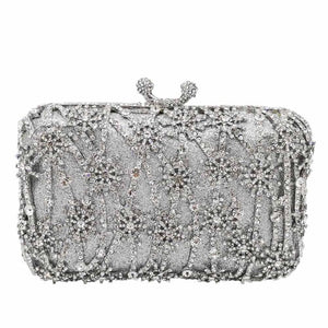 Boutique De FGG Hollow Out Flower Clutch Minaudiere Bag Women Crystal Evening Bags Wedding Party Dinner Floral Handbags Purses