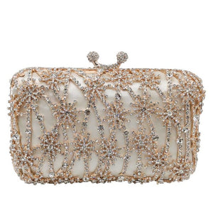 Boutique De FGG Hollow Out Flower Clutch Minaudiere Bag Women Crystal Evening Bags Wedding Party Dinner Floral Handbags Purses