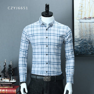 new Excellent Quality Turndown collar Long sleeve brushed Fabric comfortable slim fit business men casual plaid checked shirts