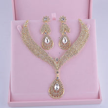 Load image into Gallery viewer, High quality india style golden plated bridal jewelry sets women wedding party rhinestone crystal dress necklace and earrings