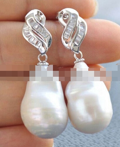 White baroque keshi reborn pearl inlay crystal dangle earring