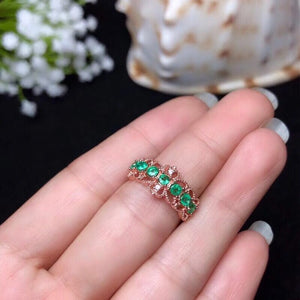 Natural emerald ring, shop promotion specials, natural gemstone from the mining area, 925 silver