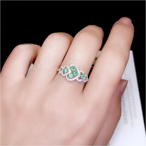 CoLife Jewelry Vintage Emerald Ring 5 Pieces Natural Emerald Silver Ring