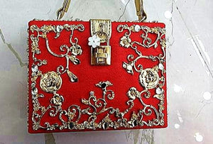 PU Embroidery Red Rose Flower Beaded Fashion Women Shoulder Handbags