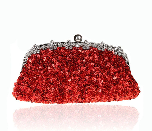 New Design Red Clutch Stylish Beaded Sequined Bride Party Purse Makeup Bag