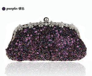 New Design Red Clutch Stylish Beaded Sequined Bride Party Purse Makeup Bag