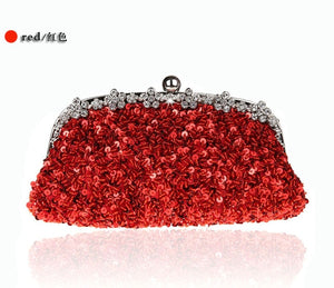 New Design Red Clutch Stylish Beaded Sequined Bride Party Purse Makeup Bag