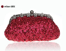 Load image into Gallery viewer, New Design Red Clutch Stylish Beaded Sequined Bride Party Purse Makeup Bag