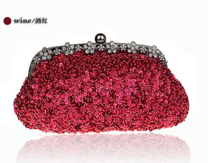 New Design Red Clutch Stylish Beaded Sequined Bride Party Purse Makeup Bag