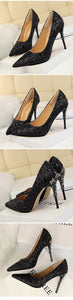 2019 New Spring Women Pumps High Thin Heels Pointed Toe Metal Decoration Sexy Bling Bridal Wedding Women Shoes Gold High Heels