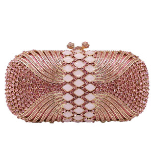 Boutique De FGG Pink Diamond Women Evening Bags Bridal Crystal Clutch Handbags and Purses Wedding Banquet Dinner Minaudiere Bag