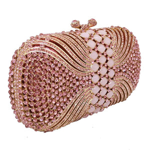 Boutique De FGG Pink Diamond Women Evening Bags Bridal Crystal Clutch Handbags and Purses Wedding Banquet Dinner Minaudiere Bag