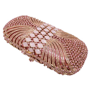 Boutique De FGG Pink Diamond Women Evening Bags Bridal Crystal Clutch Handbags and Purses Wedding Banquet Dinner Minaudiere Bag