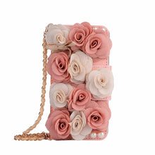 Load image into Gallery viewer, Fashion Beautiful Pink Rose Lace Flower Flip Wallet Pearl Handbag Leather Case Cover For iPhone 11 Pro XS Max XR X 8 7 6S Plus