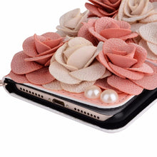 Load image into Gallery viewer, Fashion Beautiful Pink Rose Lace Flower Flip Wallet Pearl Handbag Leather Case Cover For iPhone 11 Pro XS Max XR X 8 7 6S Plus