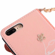 Load image into Gallery viewer, Fashion Beautiful Pink Rose Lace Flower Flip Wallet Pearl Handbag Leather Case Cover For iPhone 11 Pro XS Max XR X 8 7 6S Plus