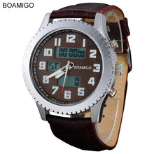 Load image into Gallery viewer, Luxury Beautiful watch for men. Dual Time Quartz Analog Digital LED leather strap wristwatches.