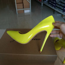 Load image into Gallery viewer, GENSHUO Brand Shoes 10 12CM Heels Women Shoes Pumps Stiletto Neon Yellow Sexy Party High Heels Shoes Big Size 10 11 12