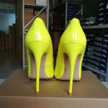 Load image into Gallery viewer, GENSHUO Brand Shoes 10 12CM Heels Women Shoes Pumps Stiletto Neon Yellow Sexy Party High Heels Shoes Big Size 10 11 12