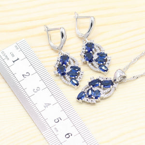 925 Silver Jewelry Sets For Women Royal Blue Semi-precious Earrings Bracelet Rings Necklace Pendant Wedding Jewelry Gift Box