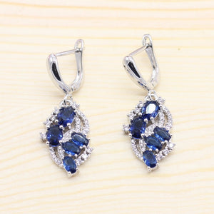 925 Silver Jewelry Sets For Women Royal Blue Semi-precious Earrings Bracelet Rings Necklace Pendant Wedding Jewelry Gift Box