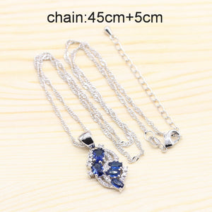 925 Silver Jewelry Sets For Women Royal Blue Semi-precious Earrings Bracelet Rings Necklace Pendant Wedding Jewelry Gift Box