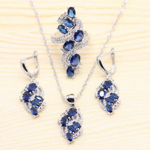 Load image into Gallery viewer, 925 Silver Jewelry Sets For Women Royal Blue Semi-precious Earrings Bracelet Rings Necklace Pendant Wedding Jewelry Gift Box