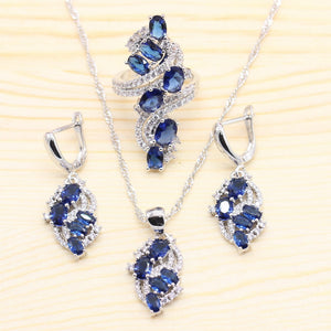 925 Silver Jewelry Sets For Women Royal Blue Semi-precious Earrings Bracelet Rings Necklace Pendant Wedding Jewelry Gift Box