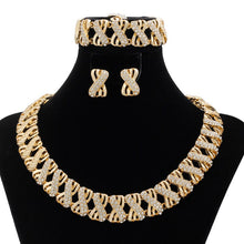 Load image into Gallery viewer, 2019 New Fashion Italian Holiday Gift Dubai Wedding Women 18 Gold Hollow Necklace Crystal Jewelry Sets Elegant Bridal Jewelry