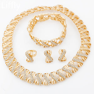 2019 New Fashion Italian Holiday Gift Dubai Wedding Women 18 Gold Hollow Necklace Crystal Jewelry Sets Elegant Bridal Jewelry