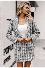 Load image into Gallery viewer, Simplee Tweed plaid two-pieces women skirt suit Casual streetwear suits female blazer sets Chic office ladies women blazer suit