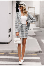 Load image into Gallery viewer, Simplee Tweed plaid two-pieces women skirt suit Casual streetwear suits female blazer sets Chic office ladies women blazer suit