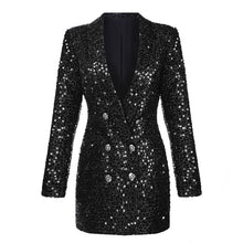 Load image into Gallery viewer, HIGH QUALITY Newest Fashion Runway 2019 Designer Blazer Women&#39;s Double Breasted Shawl Collar Sequined Long Blazer Outer Wear