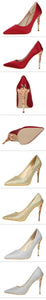 Elegant Metal Carved Heels Women Pumps 2019 High Quality Fashion Sexy Silk High Heels 13 Color 10cm Shoes Woman Wedding Shoes