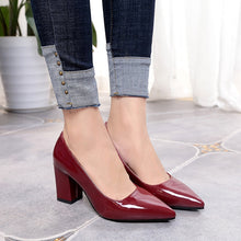 Load image into Gallery viewer, 2018 New Women Pumps Black High heels 7.5cm Lady Patent leather Thick with Autumn Pointed Single Shoes Female Sandals Big 33-43