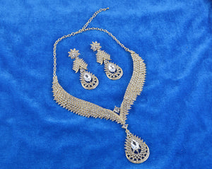 High quality india style golden plated bridal jewelry sets women wedding party rhinestone crystal dress necklace and earrings